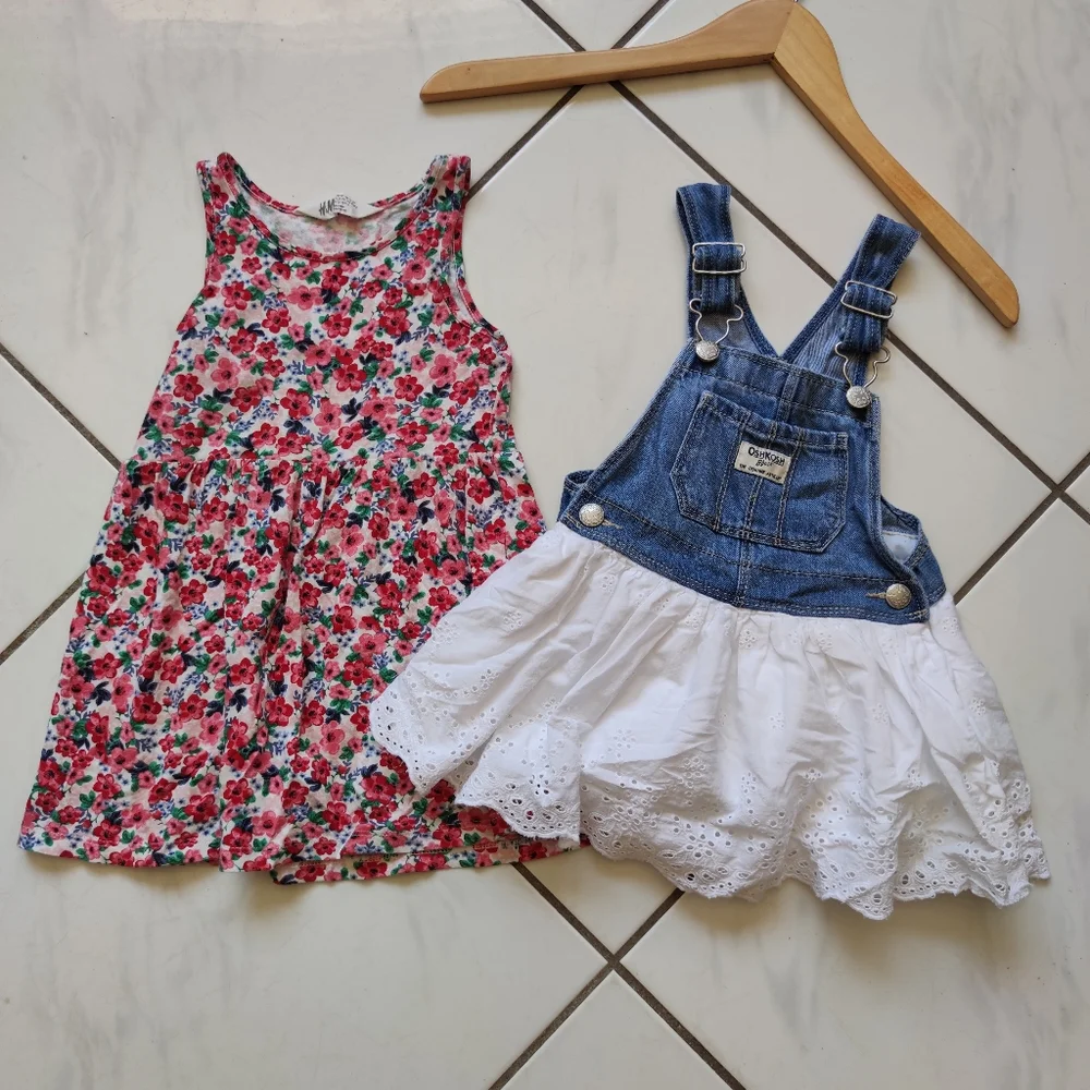 Oshkosh H&M 💜 2 Dress Floral Demim Eyelet Jumper